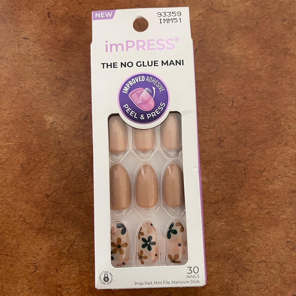 imPRESS Press-On Nails As It Was Neutral Medium Tan Nude Floral No Glue Mani NEW
